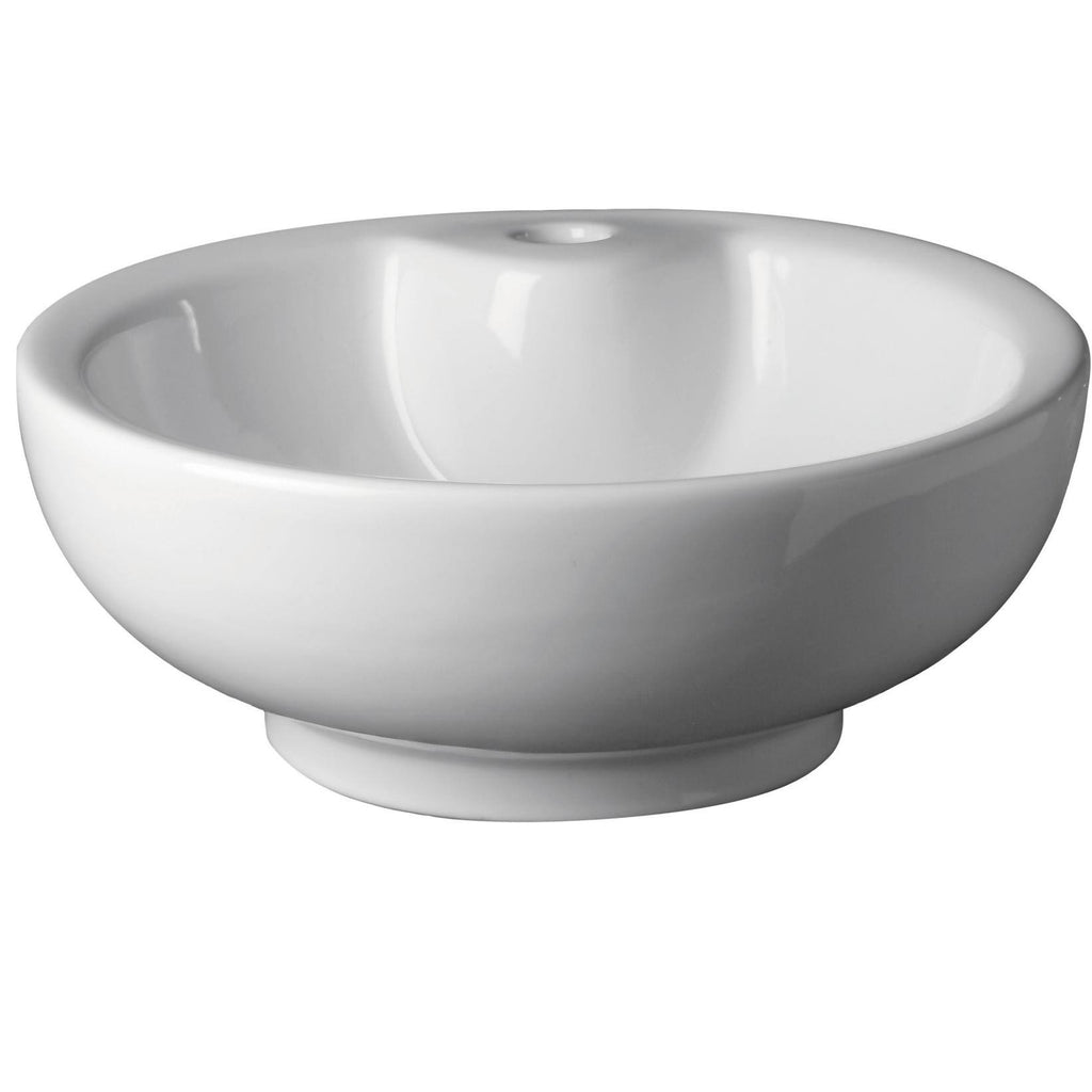 White Vessel Round Bathroom Sink with Overflow P5174