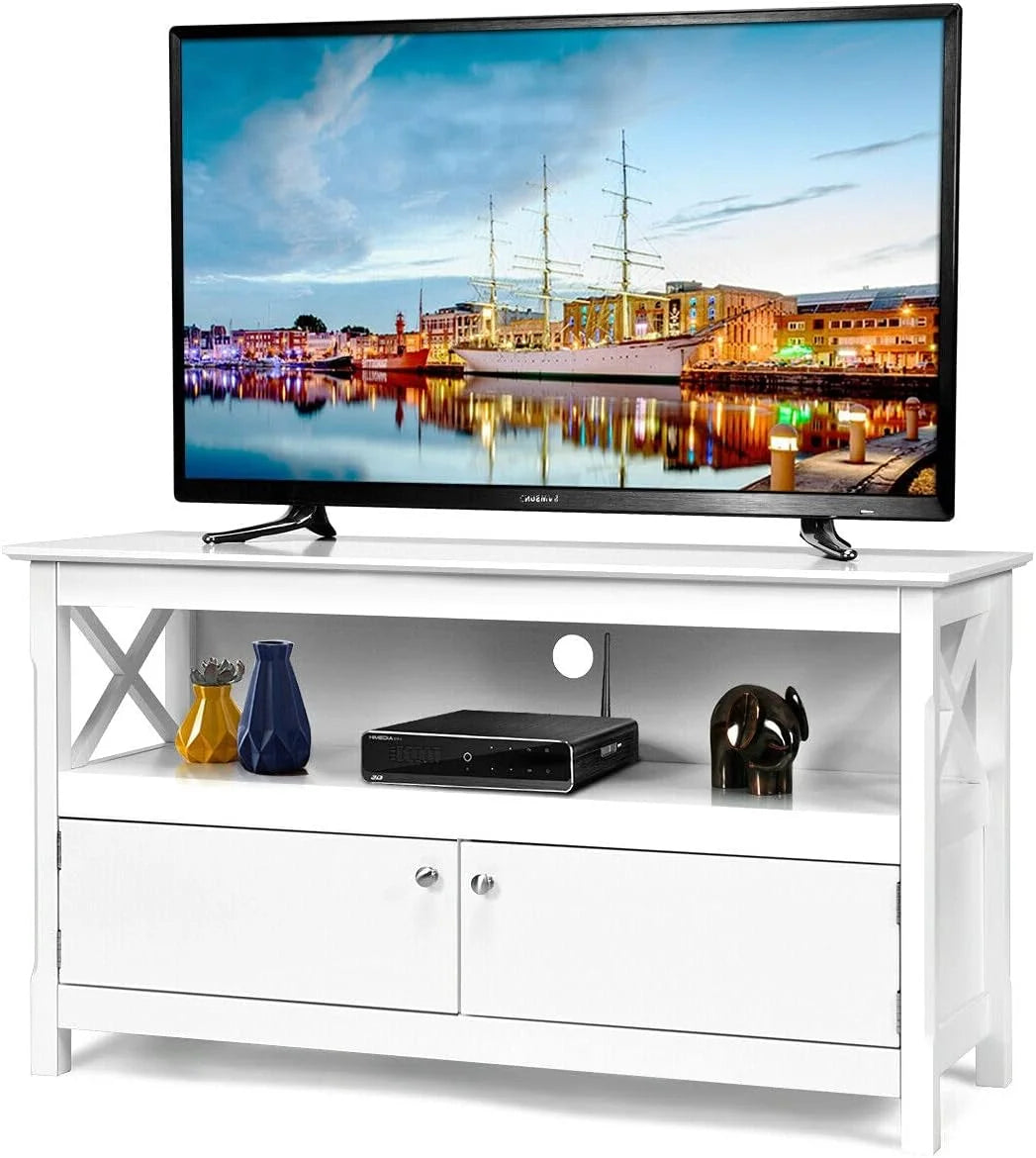 White TV Stand Cabinet with 2 Cupboards M521597