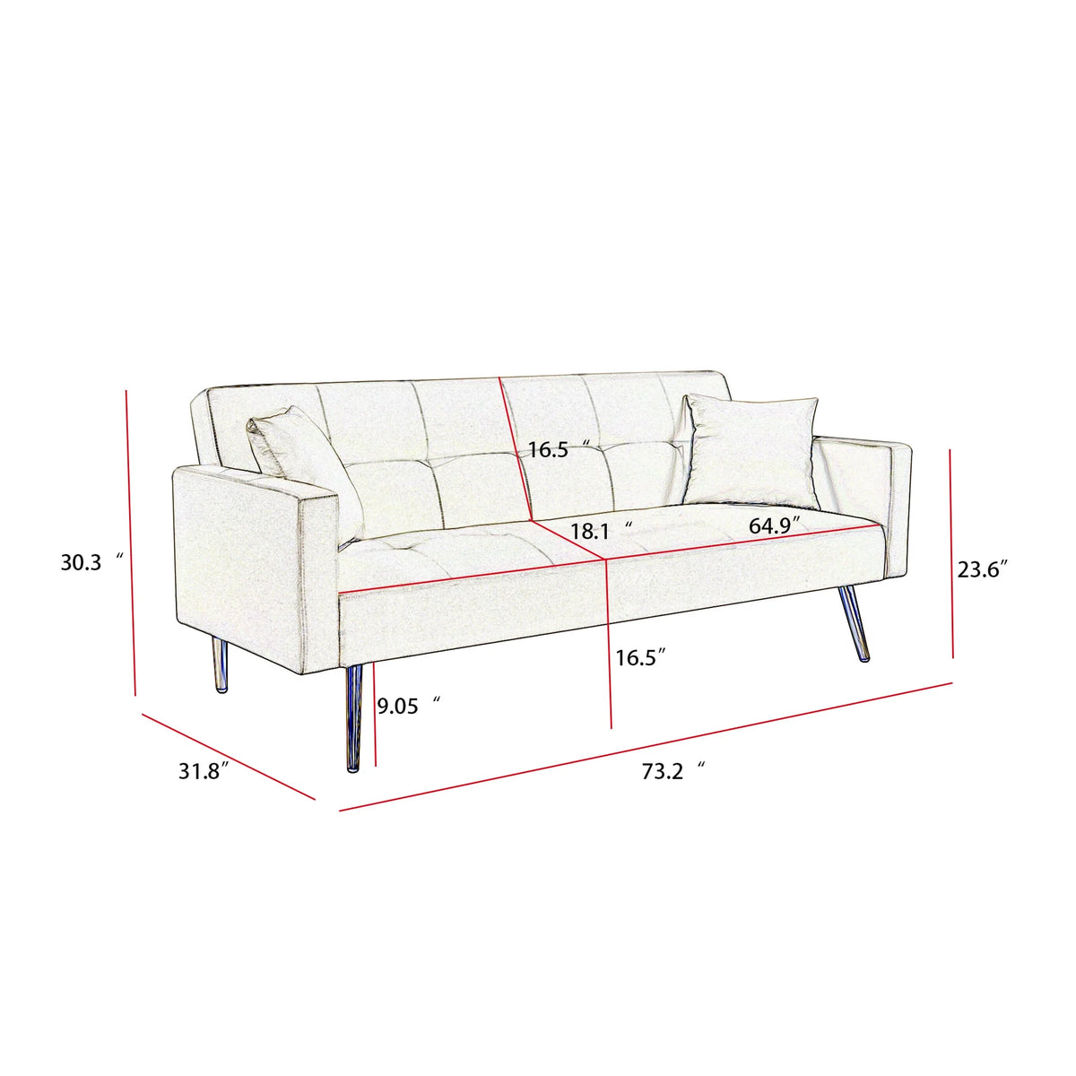 Convertible Fabric Folding Futon Sofa Bed S688