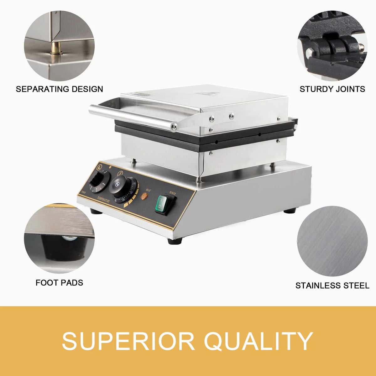 1750W Electric Nonstick Round Waffle Maker Stainless Steel 110V O774