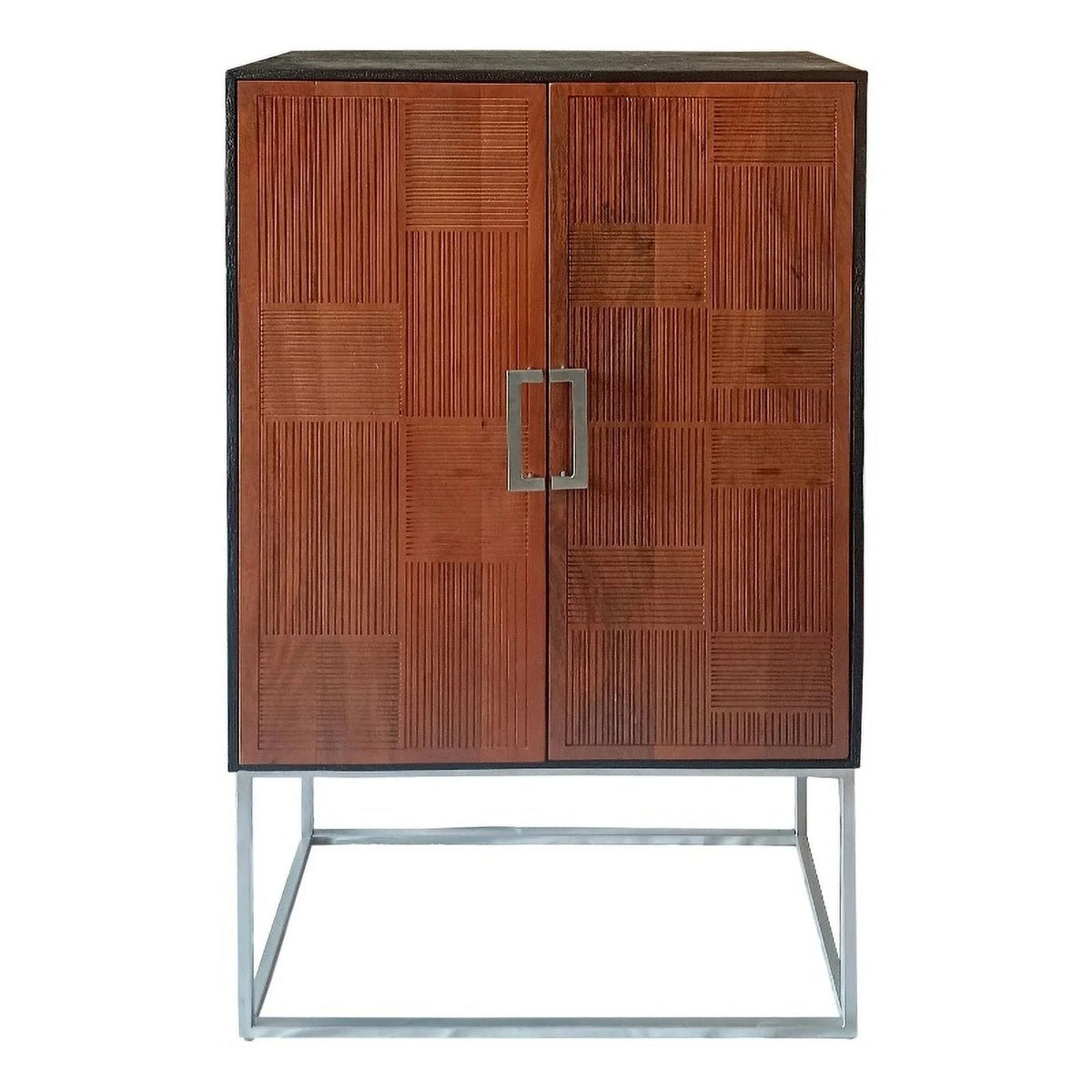 2-door Modern Wood Bar Cabinet Wine Storage in Walnut and Black E636953