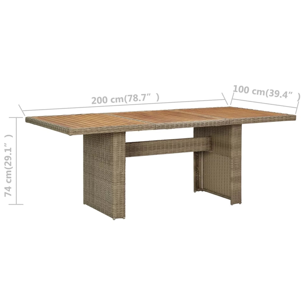 Acacia Wood Top Poly Rattan Steel Patio Dining Table F492