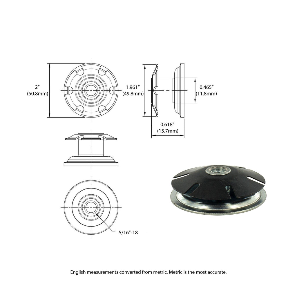 2" Round Metal Double Star Caster Inserts, 5/16-18 x 1" Threaded Stem, 2" Swivel Hooded Twin Casters, Durable Nylon, 2 With Brakes and 2 Without Brakes U80677