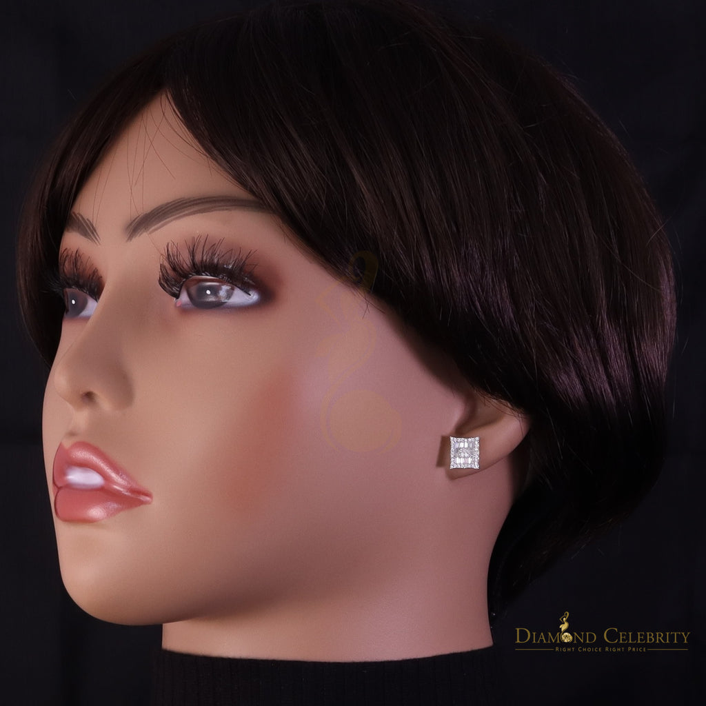 925 Silver Moissanite Baguette Stud Earrings P272