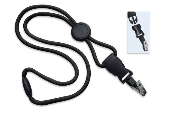 Black 1/4x22 (6 mm) Lanyard with Round Slider and Bulldog Clip U7755